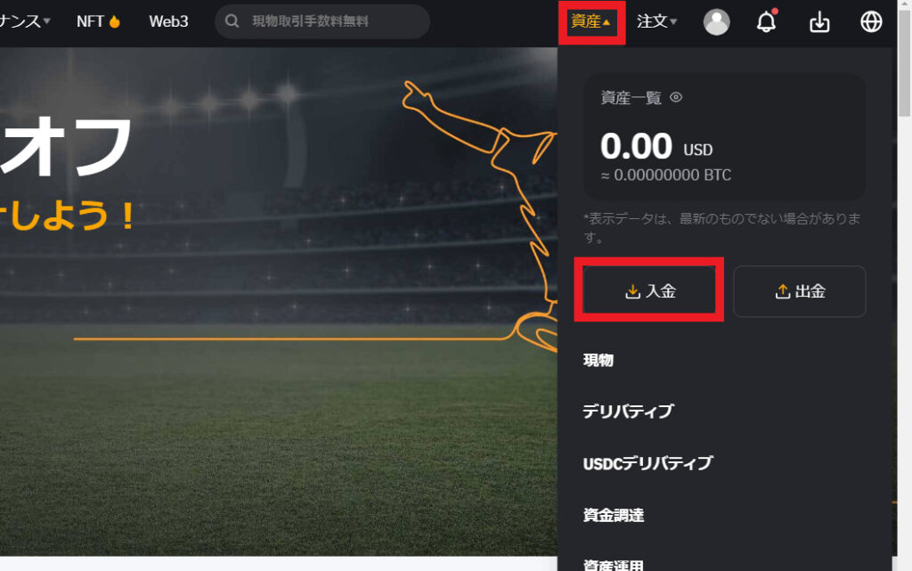 Bybit バイビット 公式サイト 入金画面